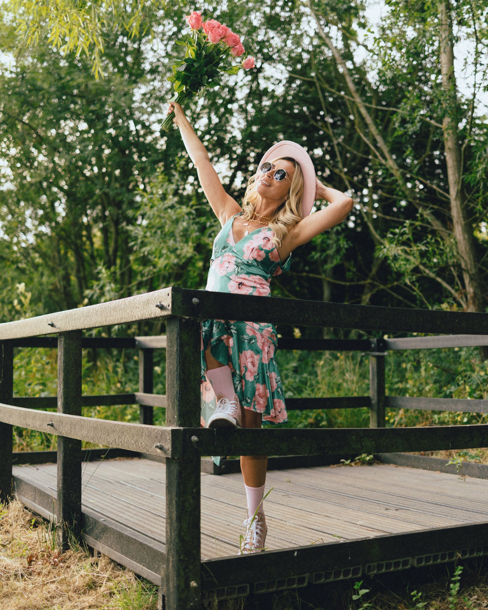 Woman with roses, destination portrait